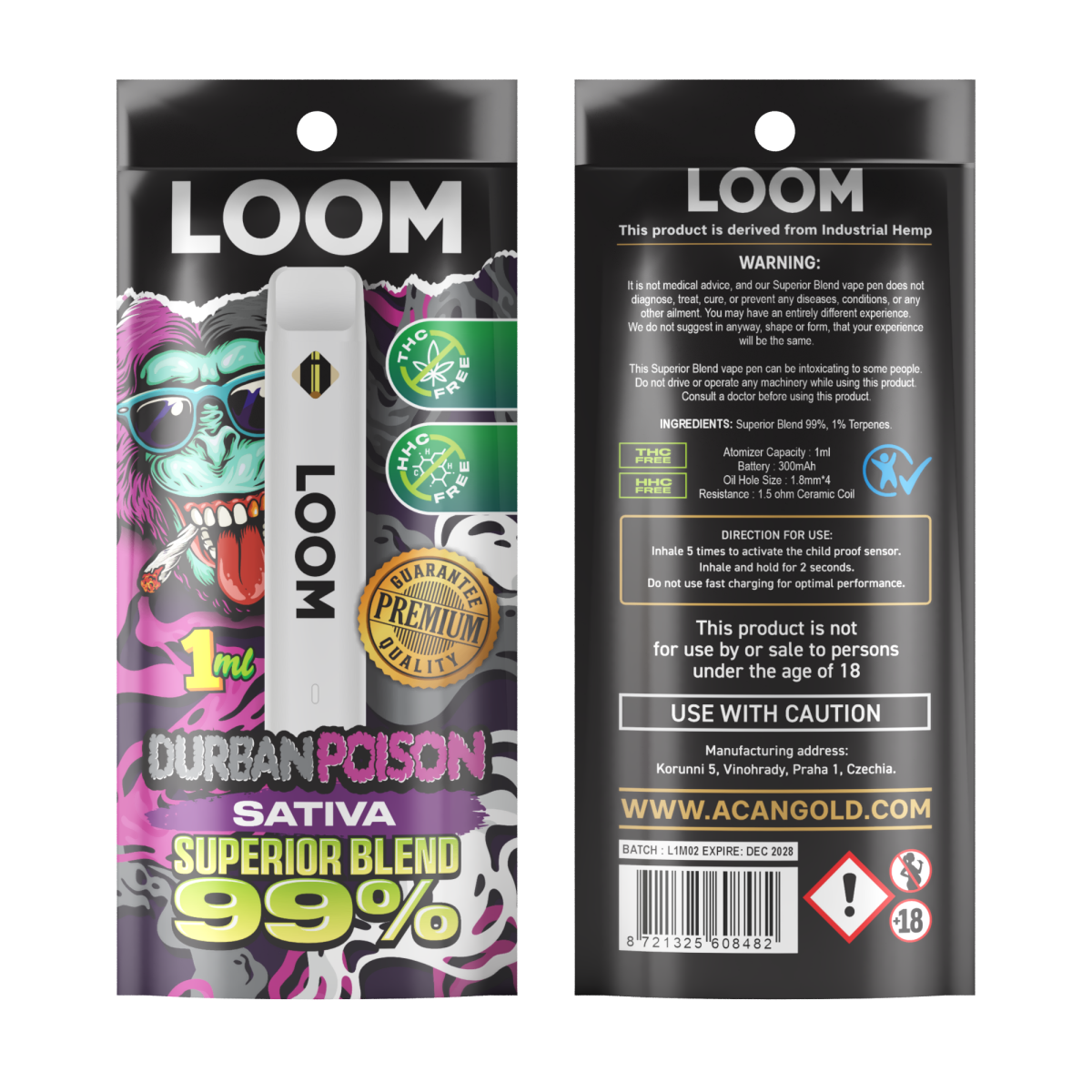 Vaper desechable loom durban poison 1ml superior mix acan