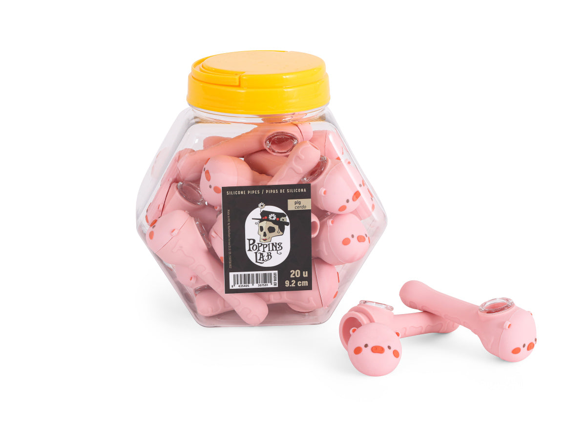 Pipas silicona cerdo 9,2cm (display 20 u) poppins lab