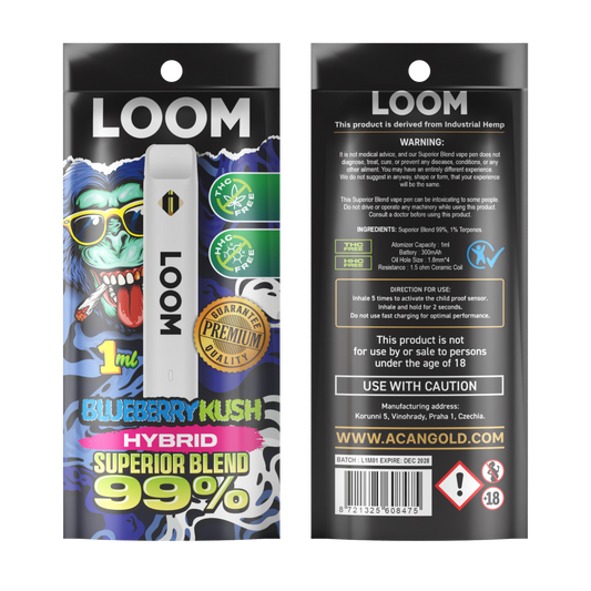 Vaper desechable loom blueberry kush hybrid 1ml superior mix acan