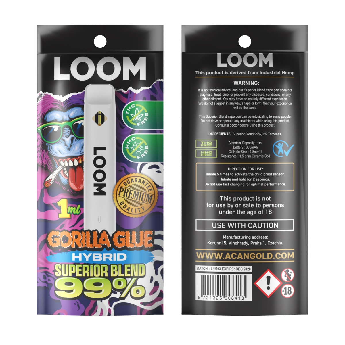 Vaper desechable loom gorilla glue hybrid 1ml superior mix
