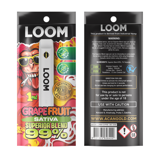 Vaper desechable loom grape fruit sativa 1ml superior mix acan