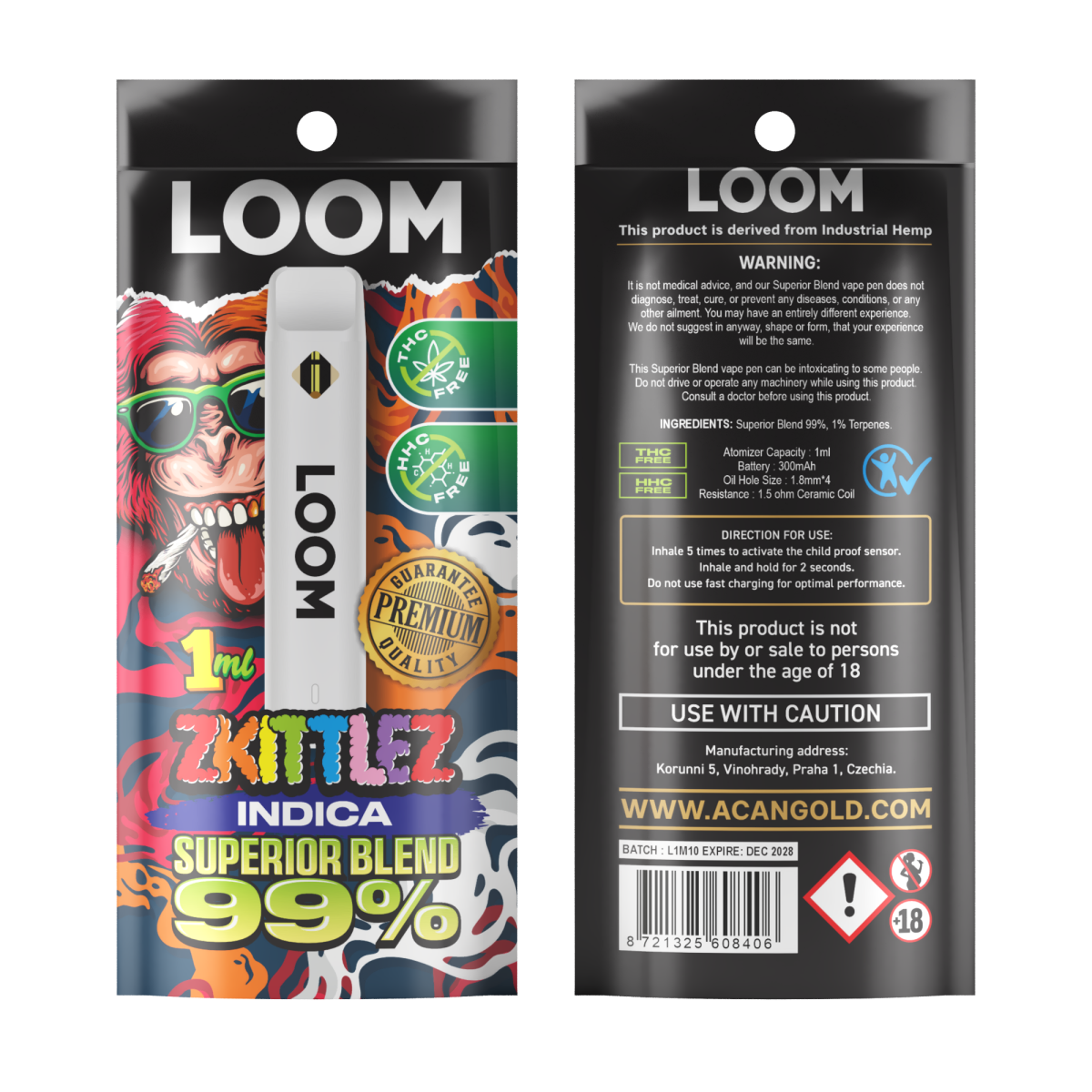 Vaper desechable loom zkittlez indica 1ml superior mix acan